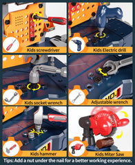 Deejoy Kids Tool Bench with mechanical miter saw enables realistic pretend construction.