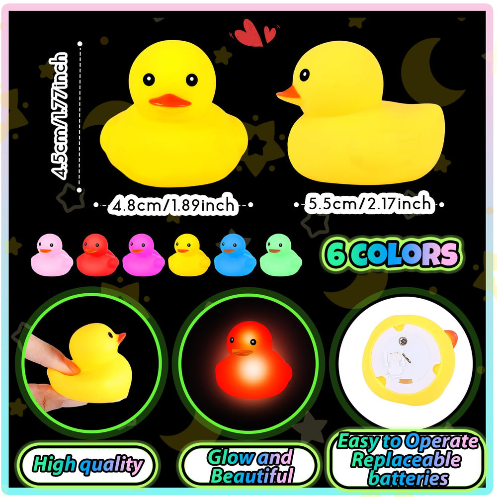 Deekin 2-inch glow-in-the-dark ducks illuminate birthdays and cruises with playful charm.