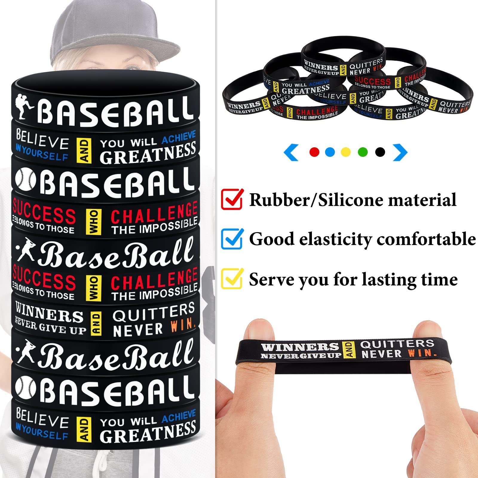 Deekin baseball motivational silicone wristband, style C, durable silicone for game days