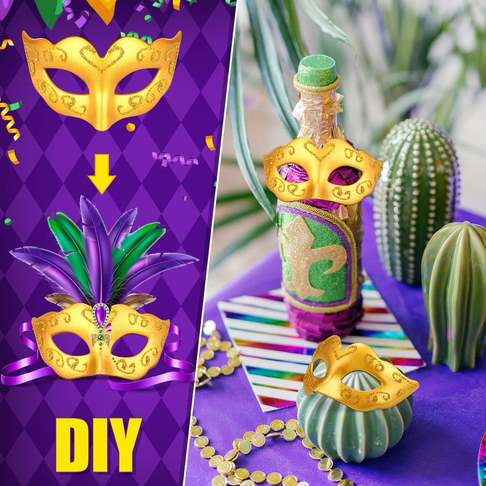 Deekin golden miniature masks ideal for cupcake toppers and table décor.