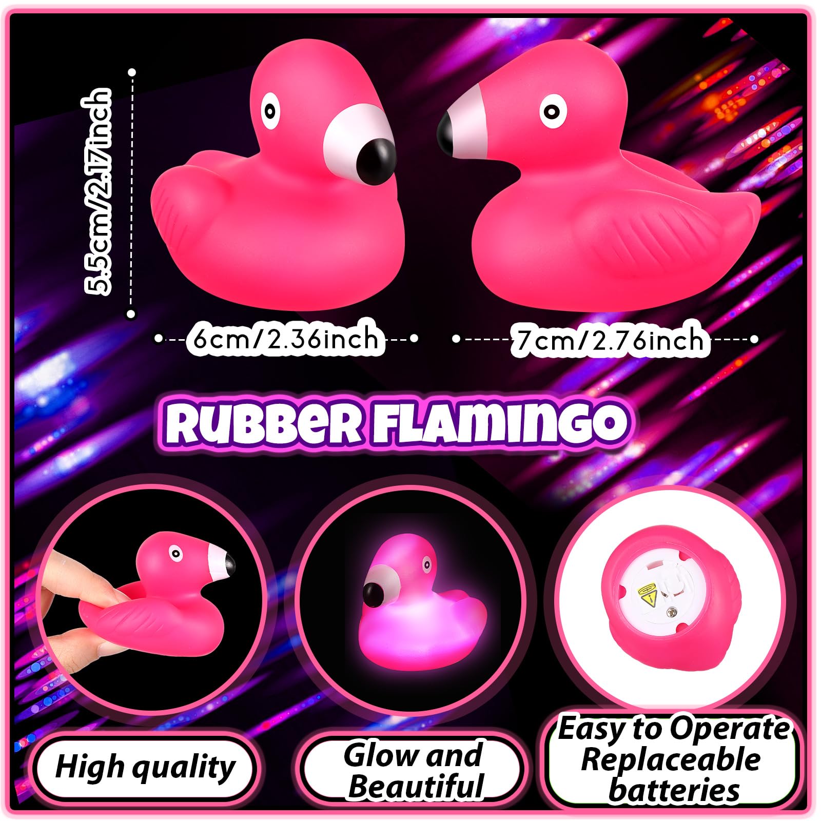 Deekin flamingo LED with visible battery compartment for quick setup.