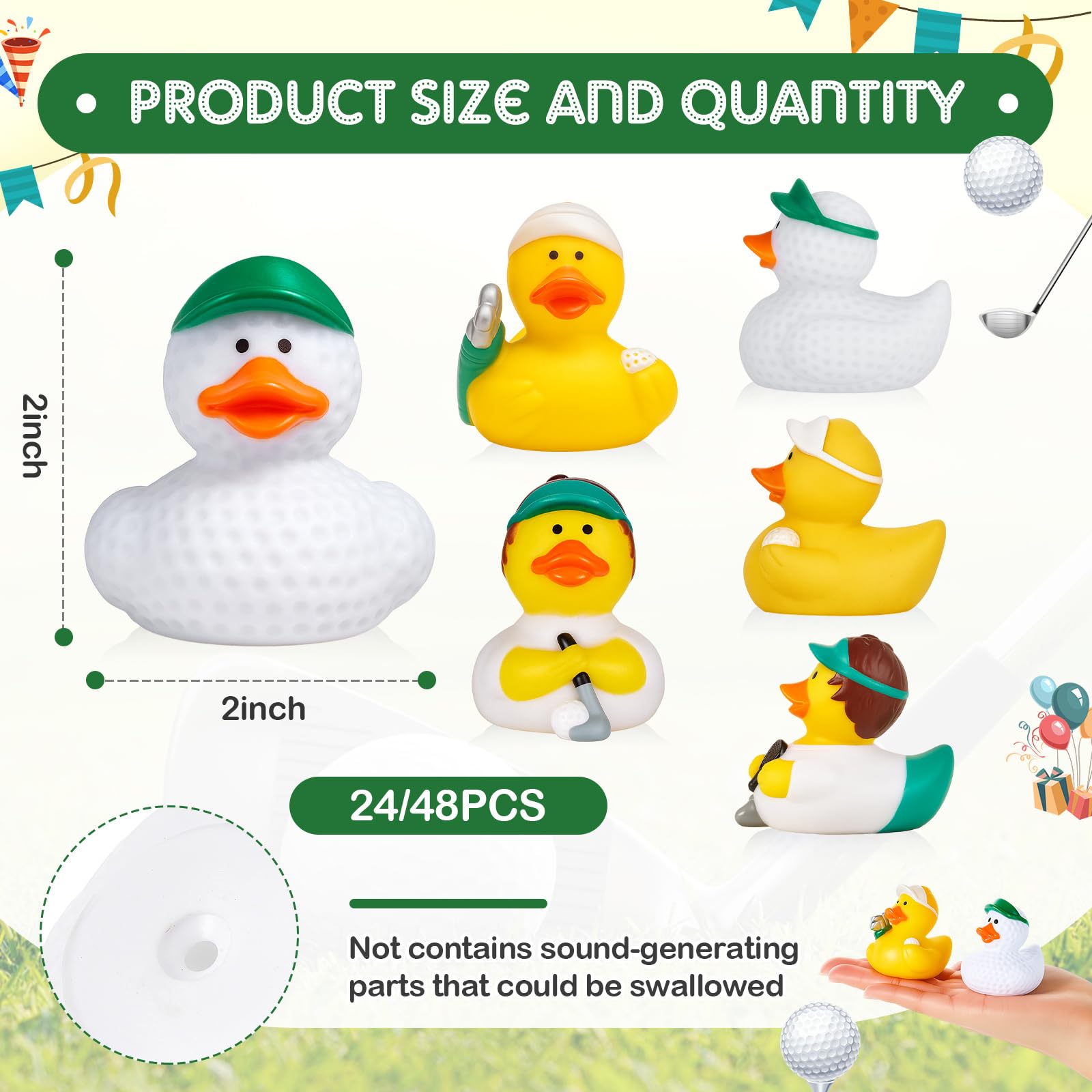 Deekin 2-inch golf duck with green hat for lively decor