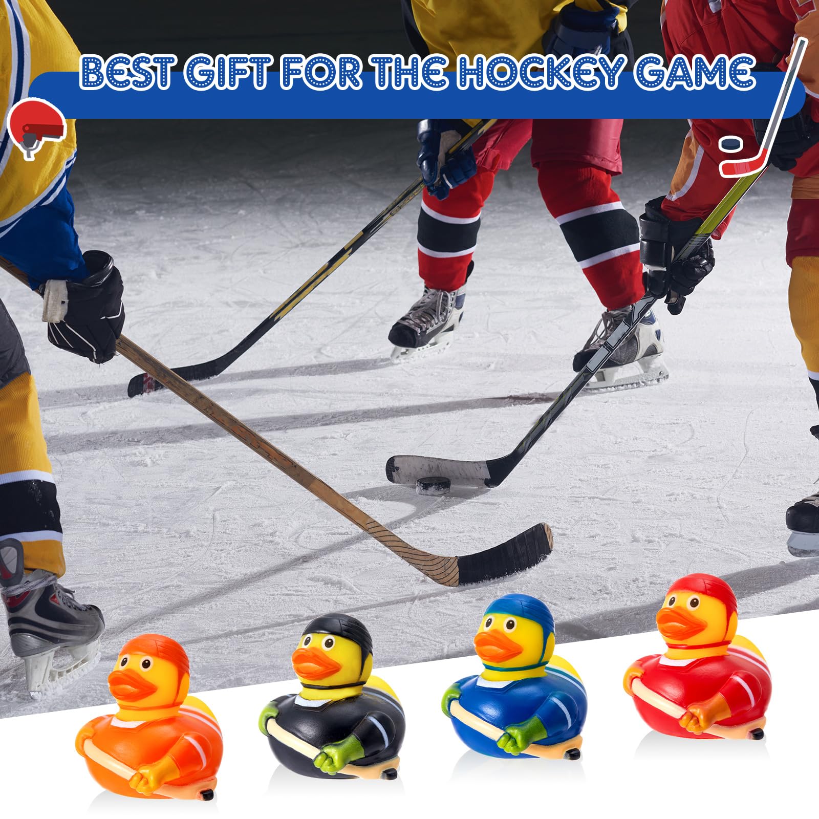 Deekin hockey duck colorful finish enhances bath time and learning colors.