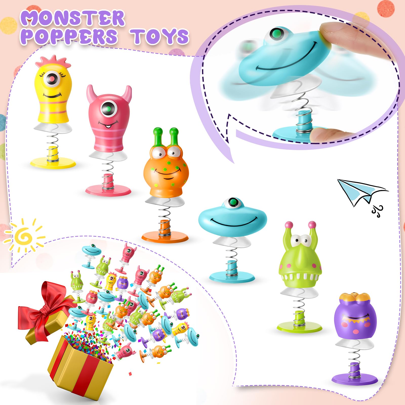 Deekin jumping toys press and release action for quick, engaging play.