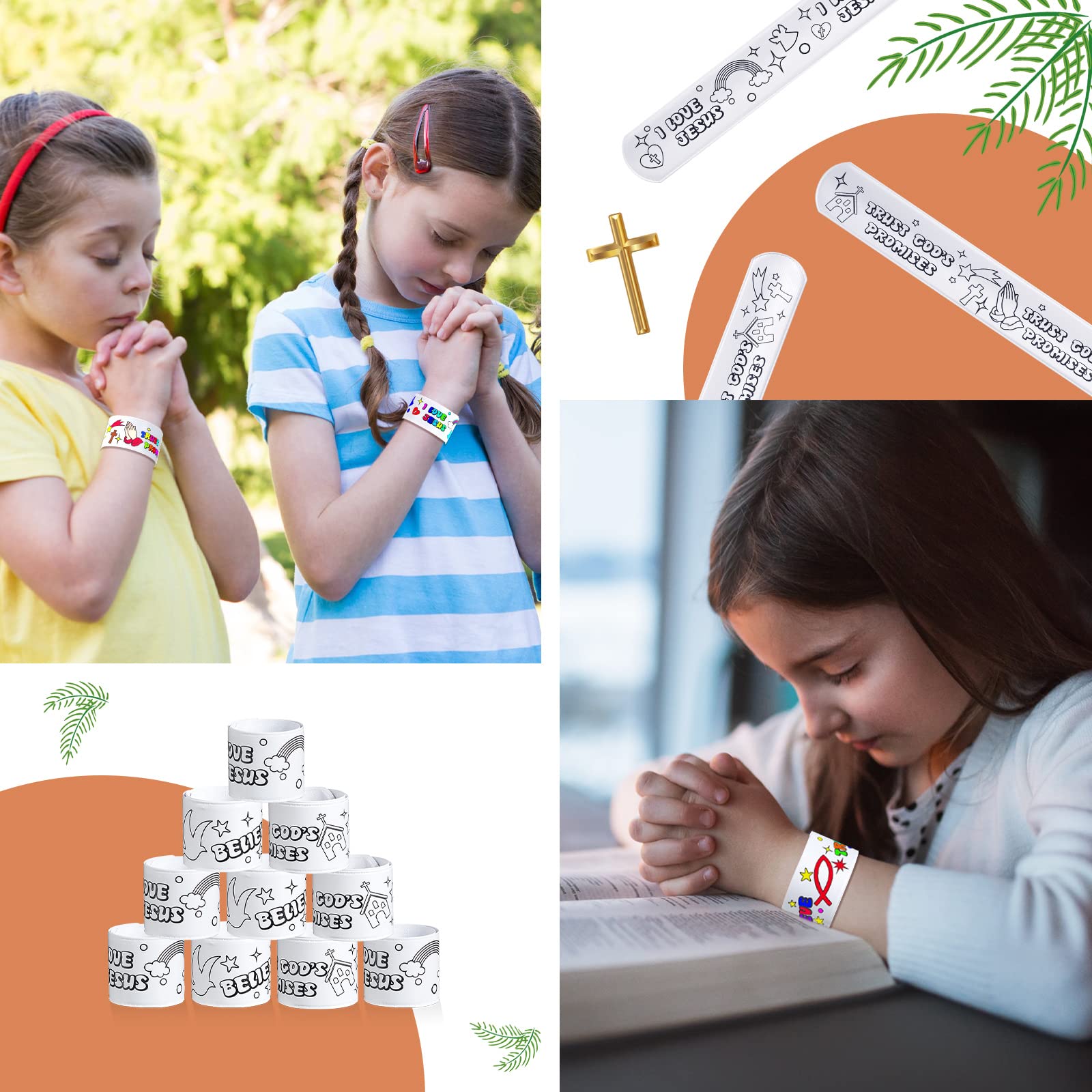 Deekin patterns include doves, angels, churches, and Jesus fish on bracelets.