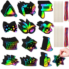 Deekin Purim scratch cards overview with 120 cards and 60 sticks for DIY art.