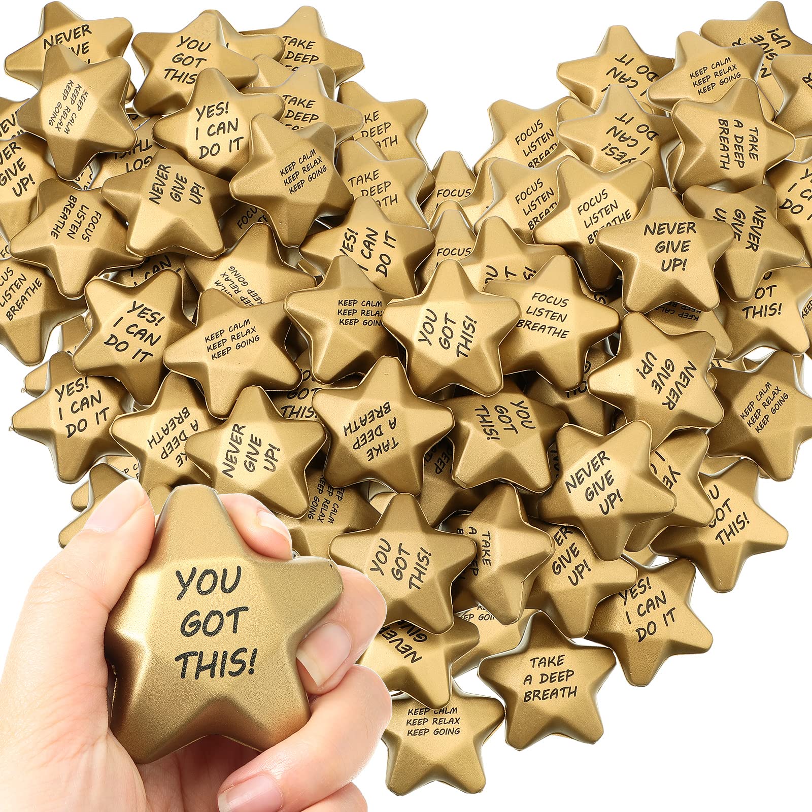 Deekin star stress ball in gold, 1.6 inches, for focus and calm.