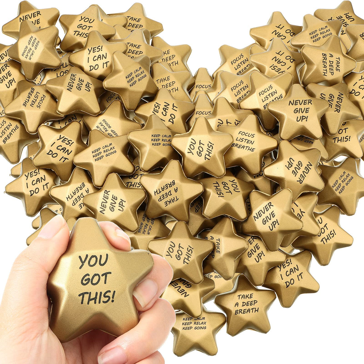 Deekin star stress ball in gold, 1.6 inches, for focus and calm.