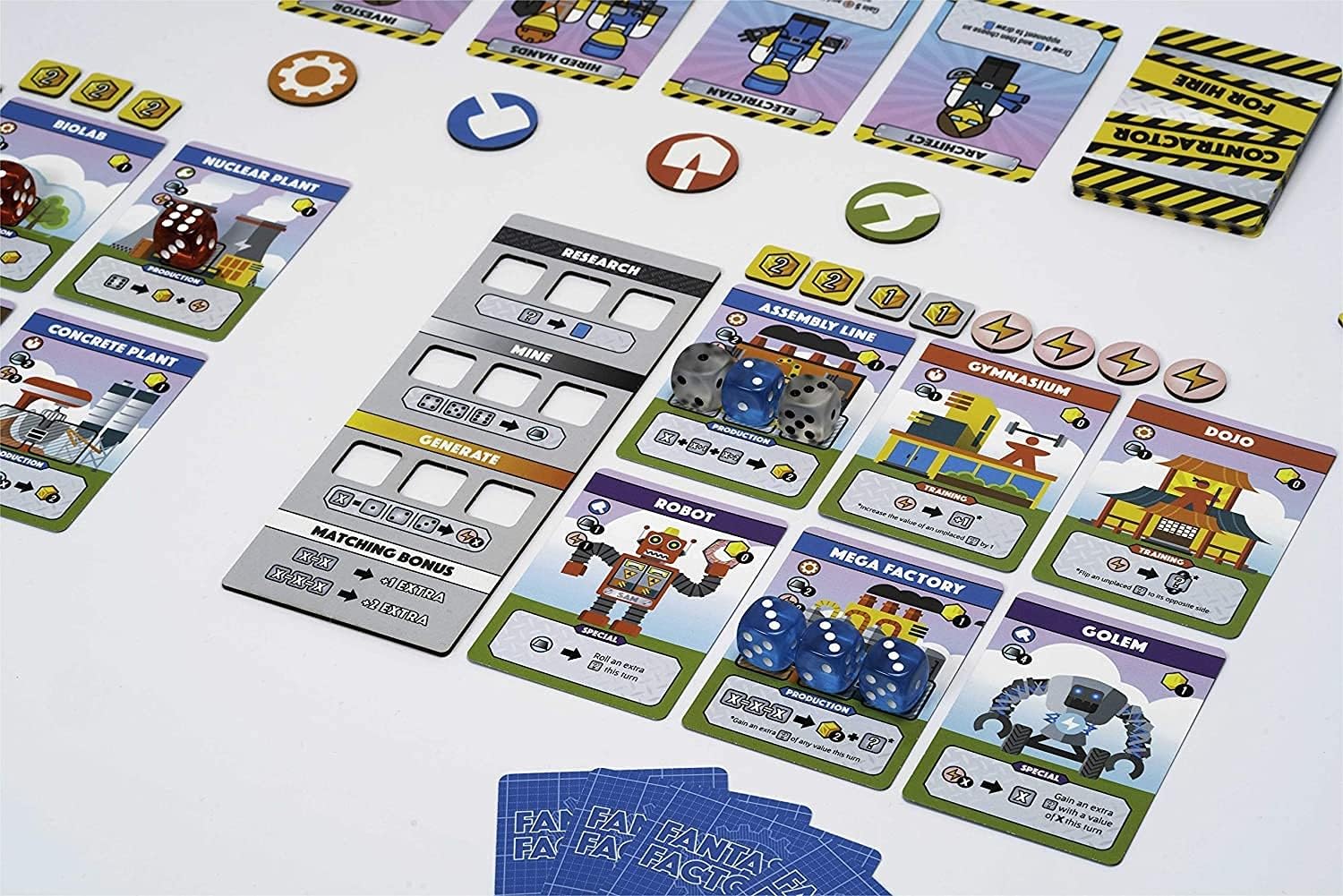Deep Water Games' Fantastic Factories: overhead view of factory layout planning.