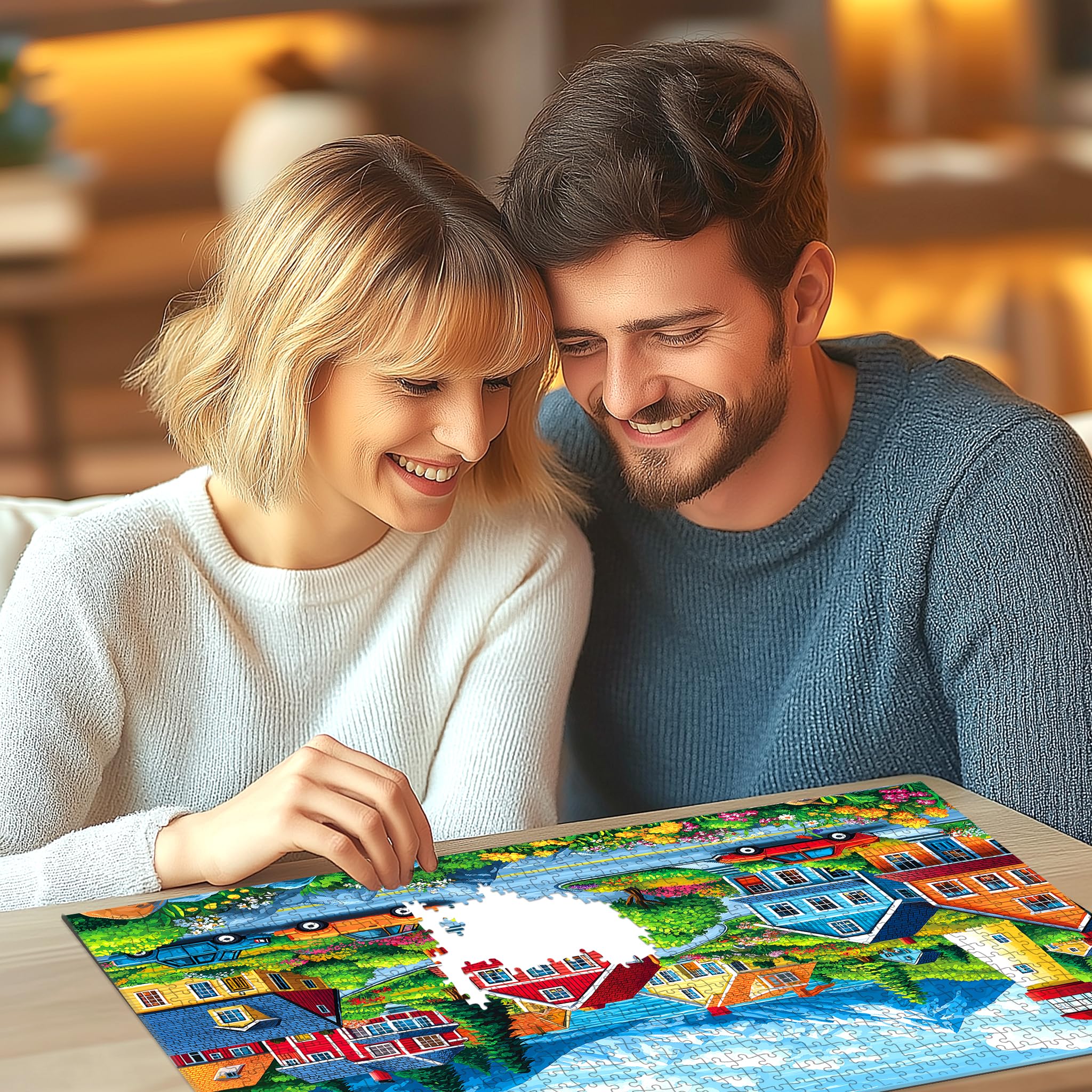 Deepcom framed-ready coastal landscape puzzle ready to display after completion.