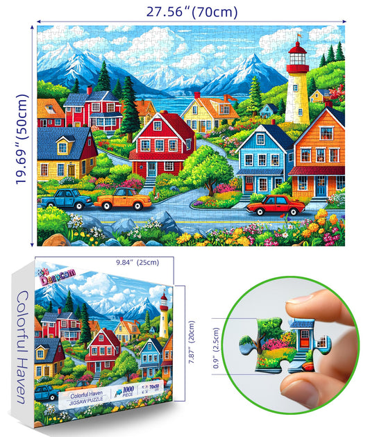 Deepcom lighthouse and mountain view puzzle highlights detailed scenery for quiet evenings.