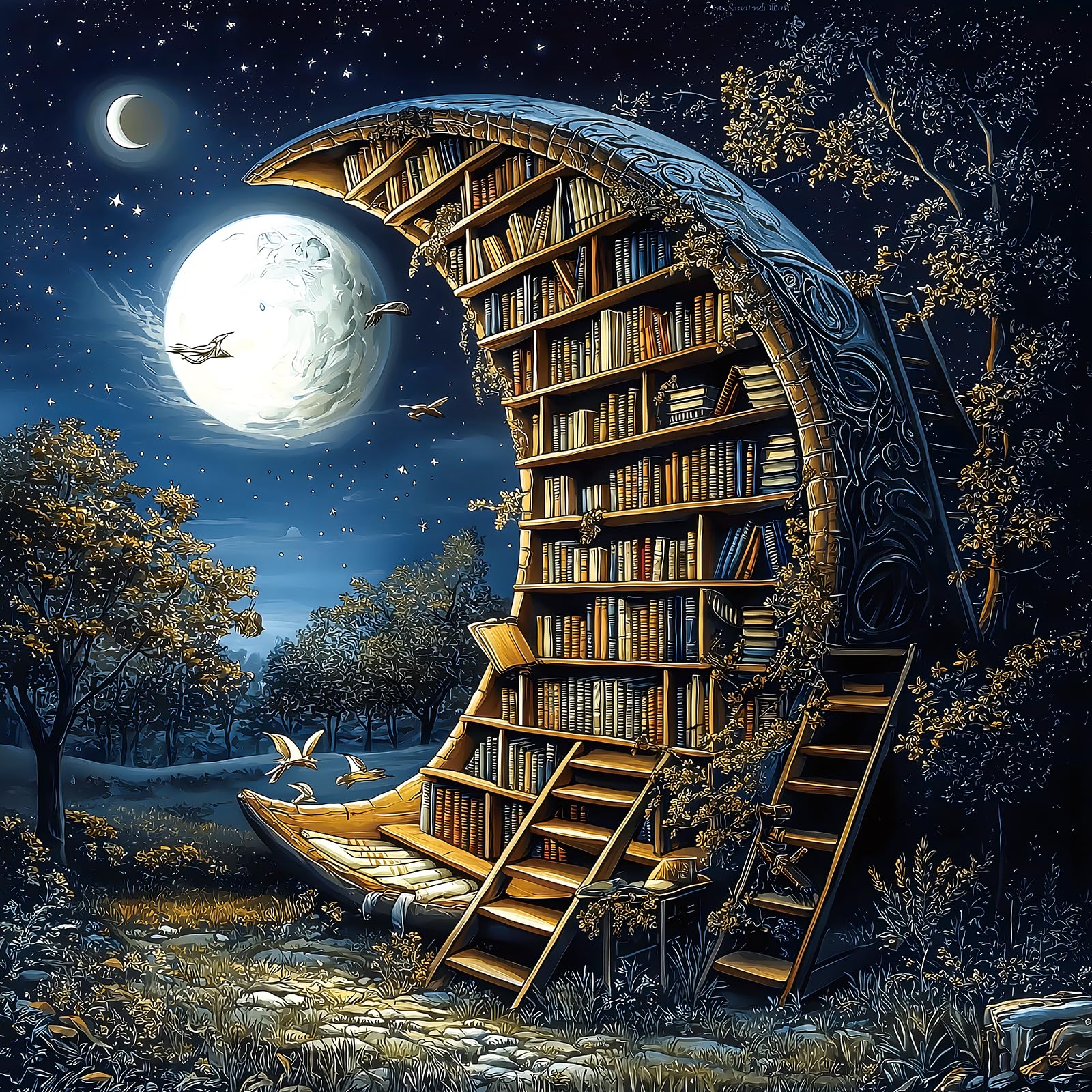 Deepcom Moonlit Book Haven puzzle cover supports mindful relaxation during evenings.