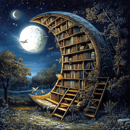 Deepcom Moonlit Book Haven puzzle cover supports mindful relaxation during evenings.