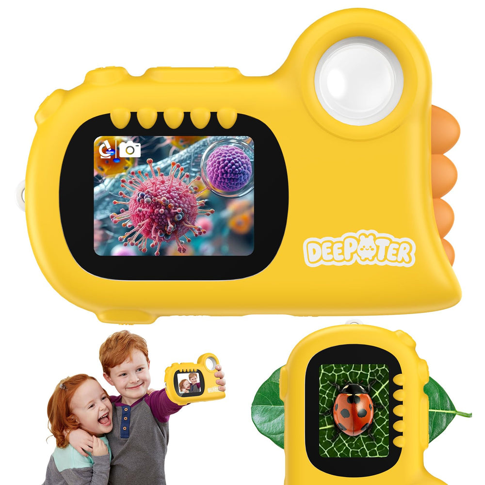 Deepoter 2-in-1 microscope with screen view for kid-friendly observations.