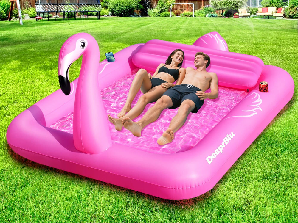 DeeprBlu flamingo tanning pool offers spacious sunbathing area.