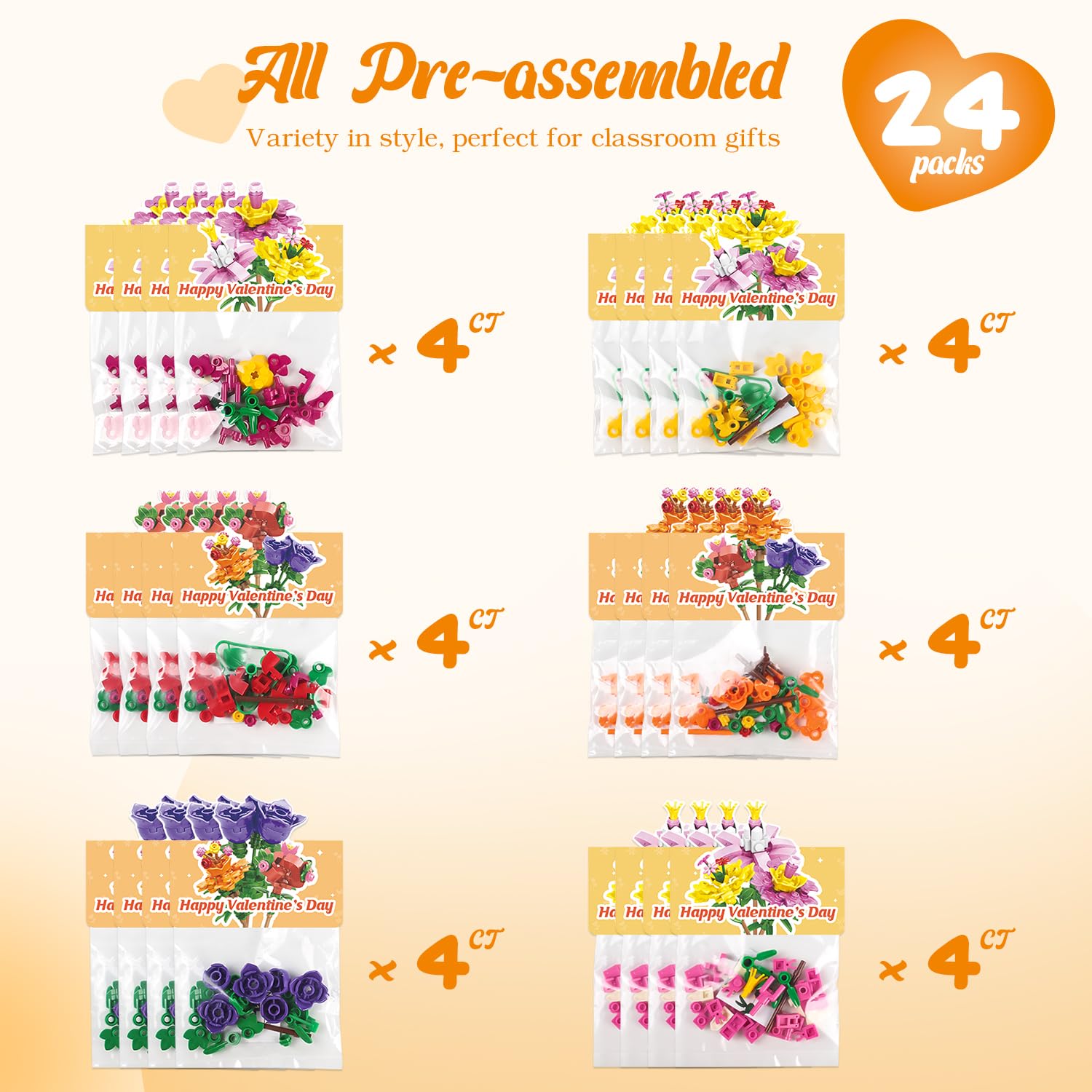 Deerher Valentine’s flower-block-kit-card: reliable, long-lasting classroom gifts.