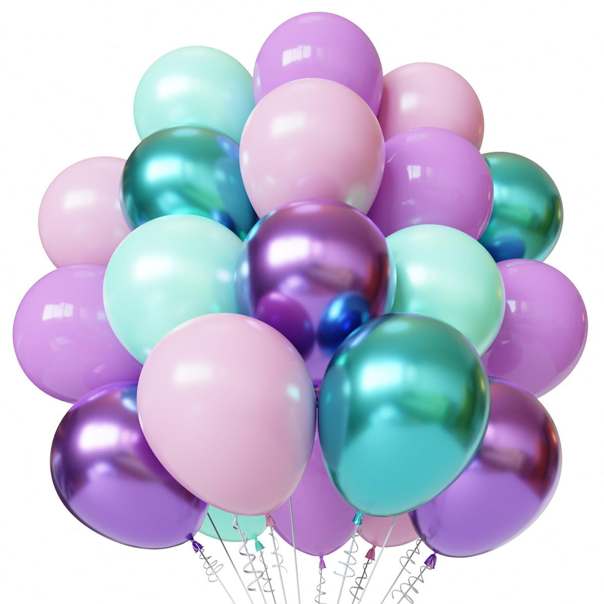 DEETUULET mermaid balloons set in purple pink teal for vibrant birthday decor.