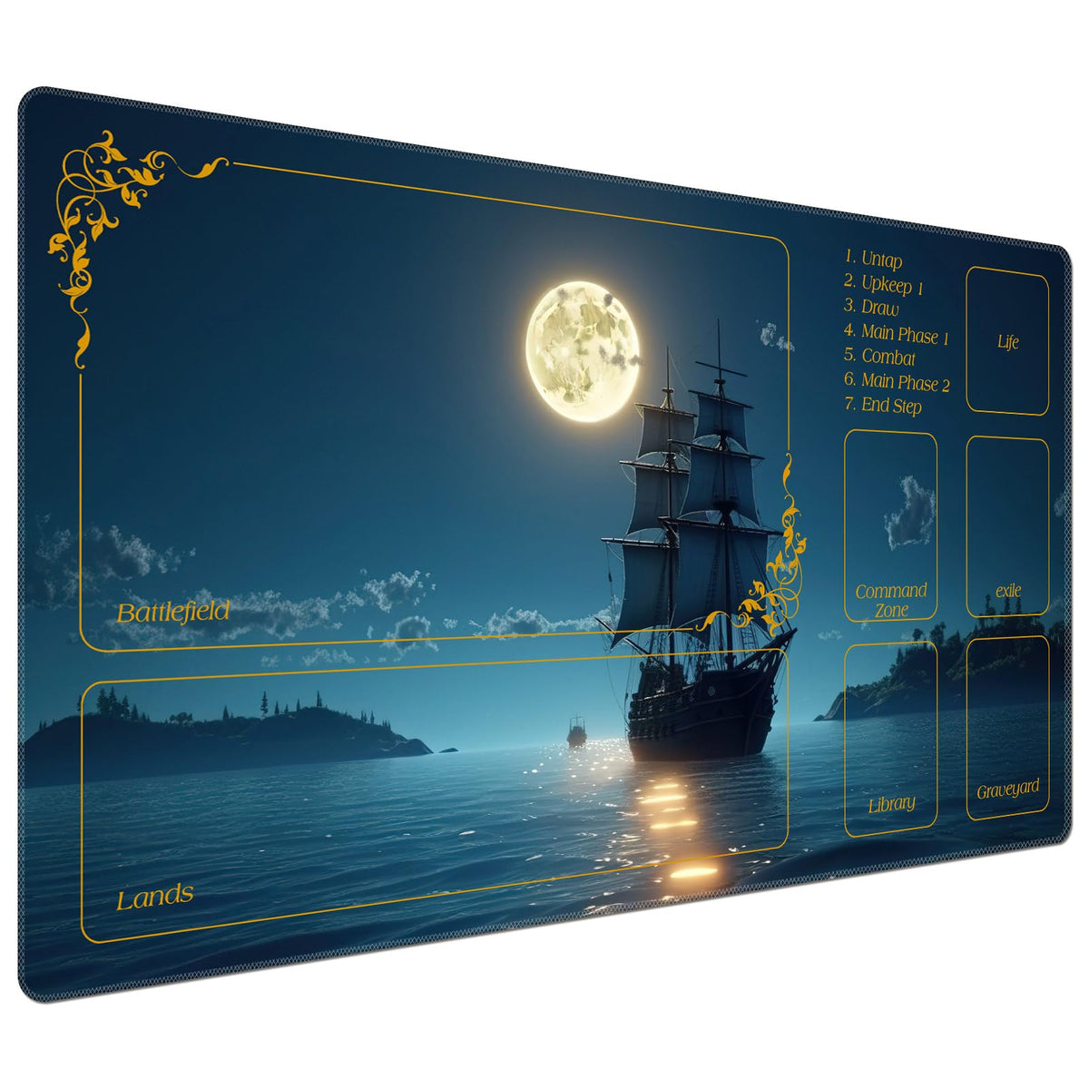 DEGDFSGR MTG playmat Moon Ship Blue Sea for stable gameplay on any desk