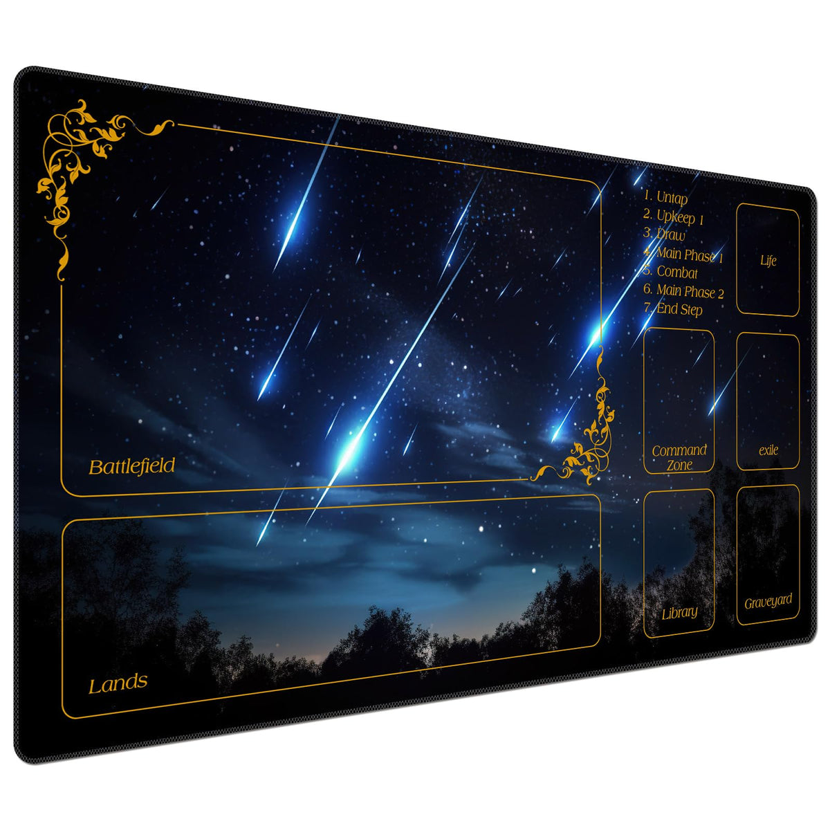 DEGDFSGR MTG playmat with blue sky meteor streaks for smooth card movement.