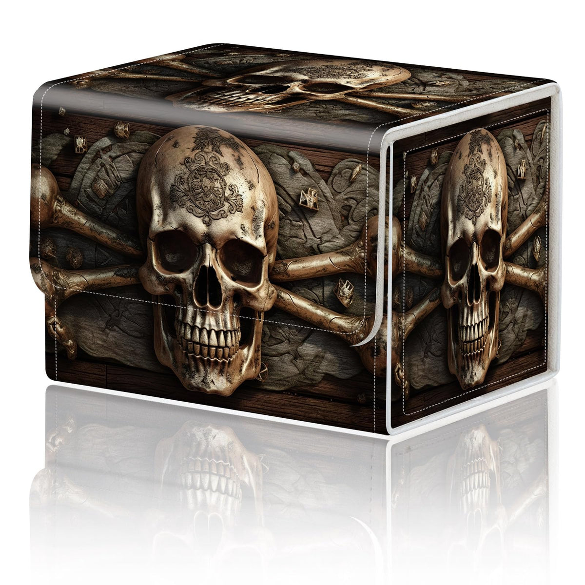 DEGDFSGR storage box with pirate skull pattern and magnetic closure keeps cards secure.