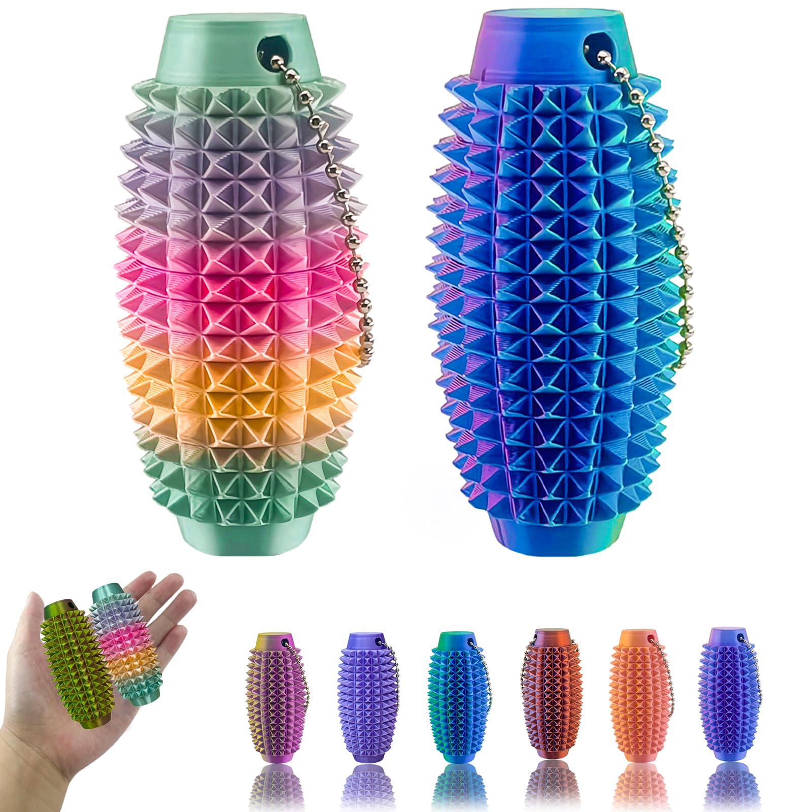 Deiviko Little Ouchies roller keychain held in hand for on-the-go stress relief.