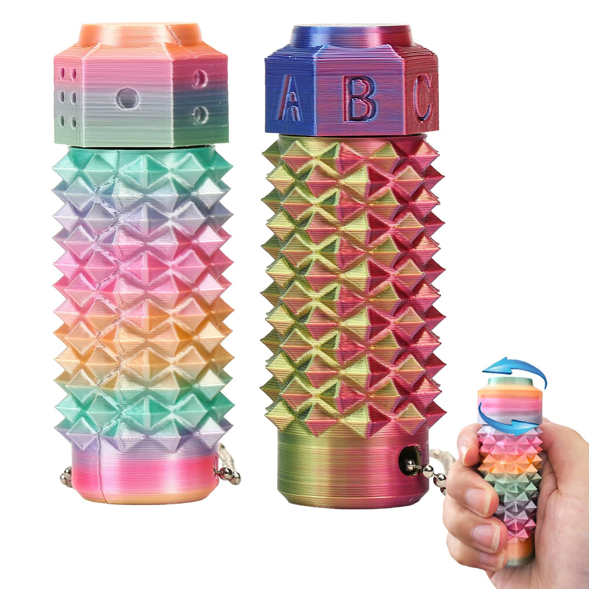 Deiviko Little Ouchies rotating spikes keychain offers portable anxiety relief on the go.