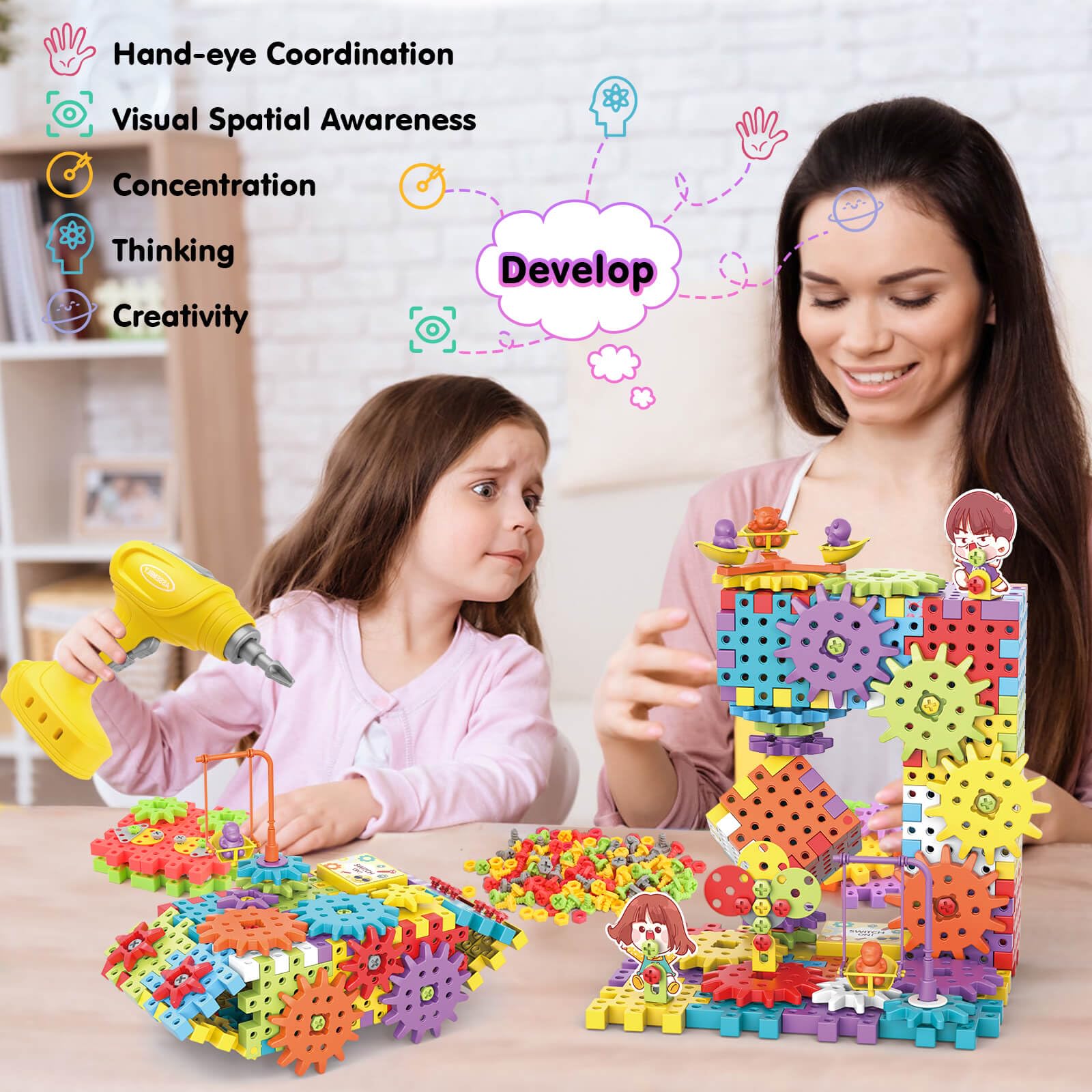 DEKILEA block-building-assembly helps kids construct buildings and vehicles.