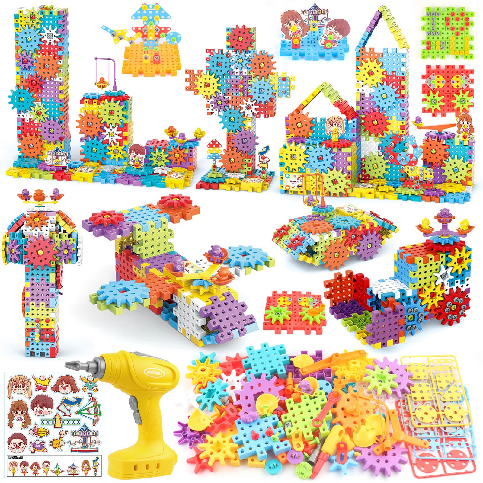 DEKILEA building toys 234 pieces showcase versatile gears and blocks for creative play.