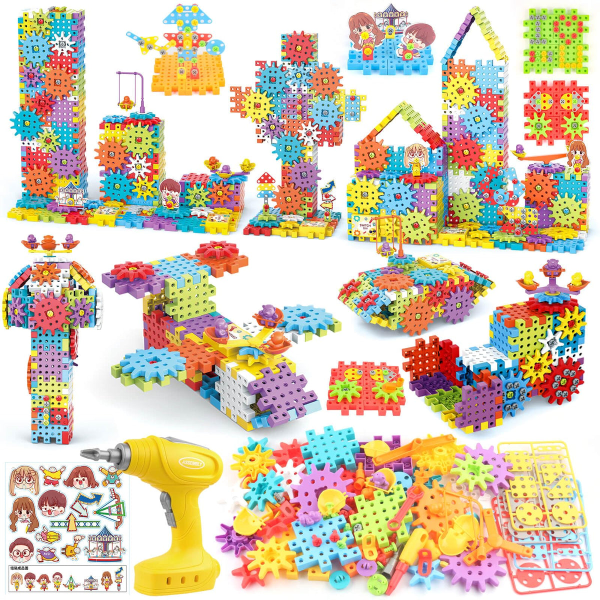 DEKILEA building toys 234 pieces showcase versatile gears and blocks for creative play.
