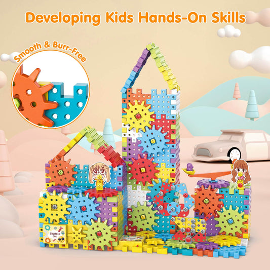 DEKILEA gear-building-set-motor demonstrates rotating gears to spark engineering play.