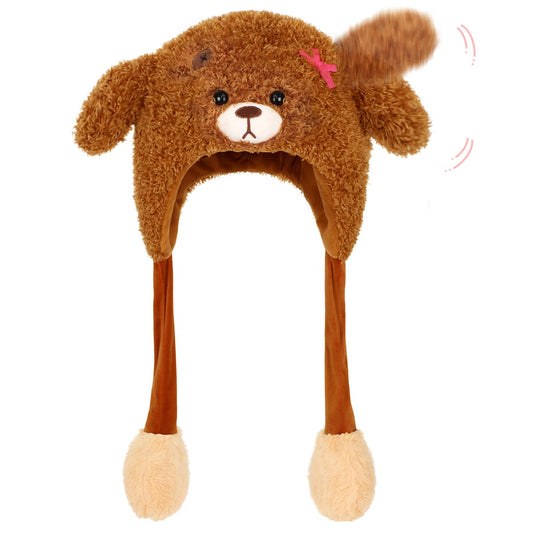Deletoys dog plush hat with moving ears for cosplay and videos.