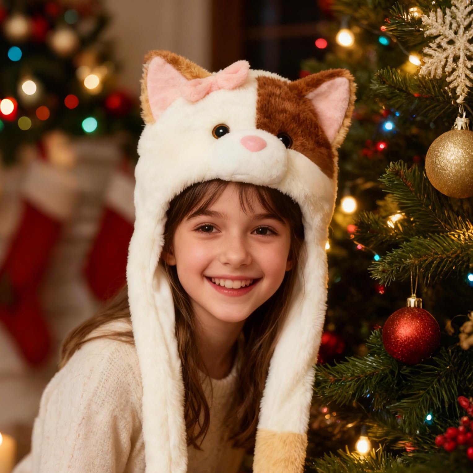 Deletoys cow plush hat with moving ears for cozy outdoor wear
