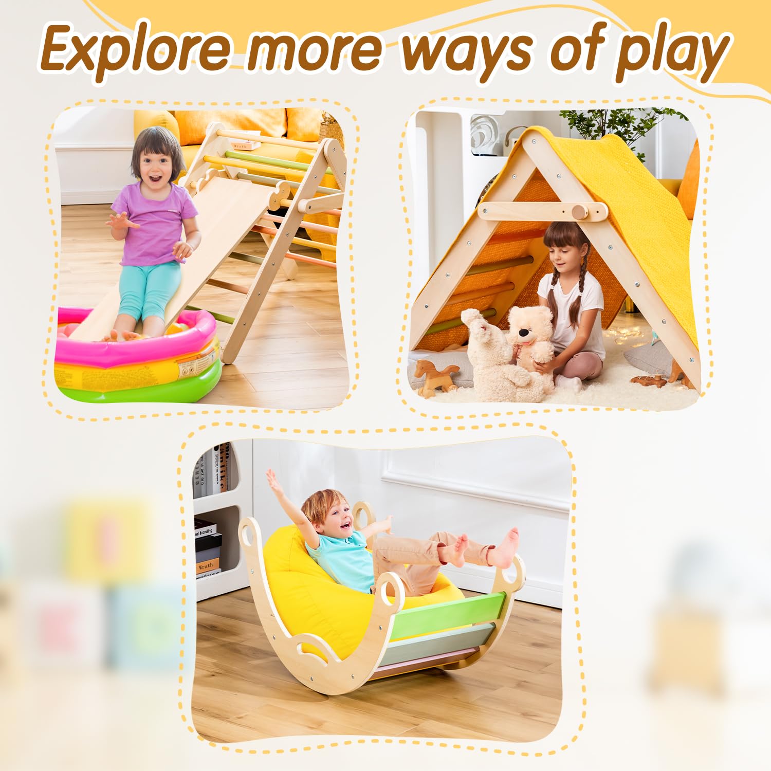 Deli toddler climber natural wood offers non-toxic safety