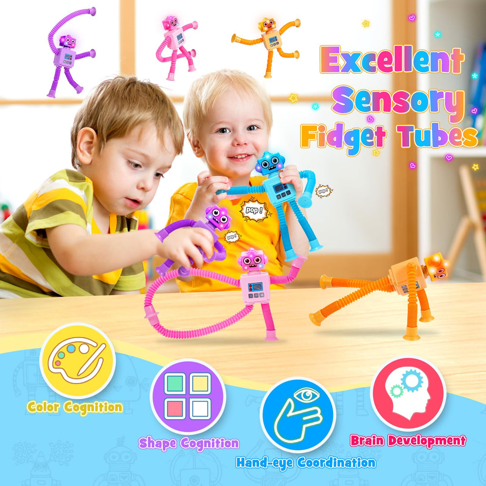 Delighkidz colorful robot tubes are made from durable plastic.