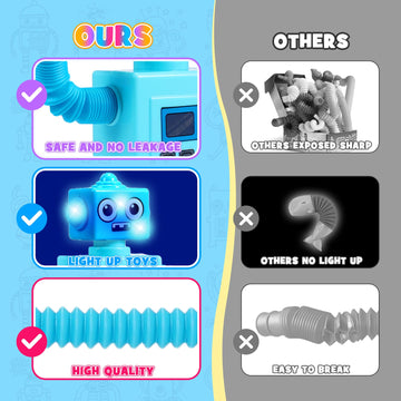 Delighkidz LED pop tubes glow during play, adding visual excitement.