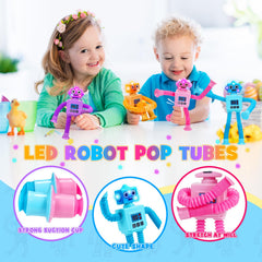 Delighkidz suction cup robots attach securely to surfaces for hands-on exploration.