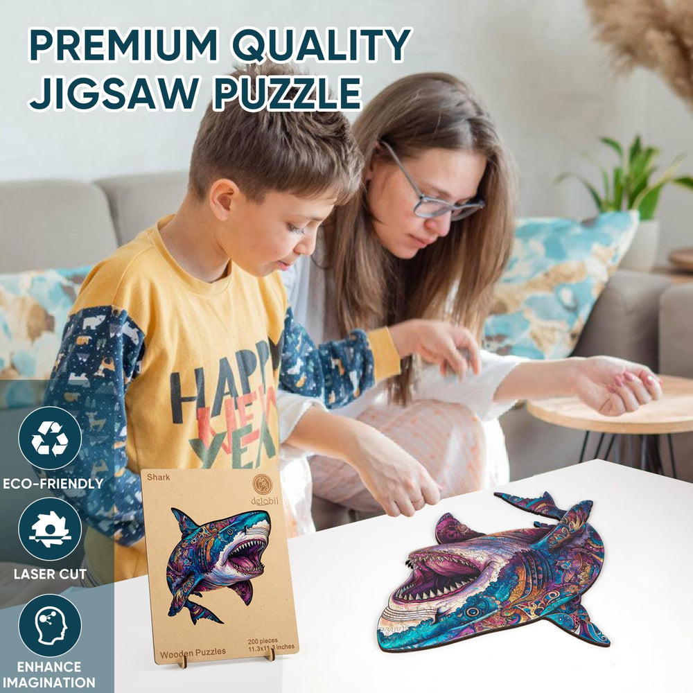 Delobil 500-piece puzzle features hand-painted shark scene with vibrant colors for immersive fun.