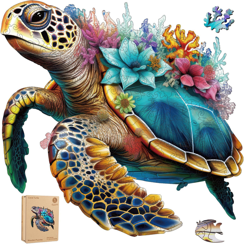 Delobil Coral Sea Turtle 200-piece puzzle with vibrant colors and ocean design for family play