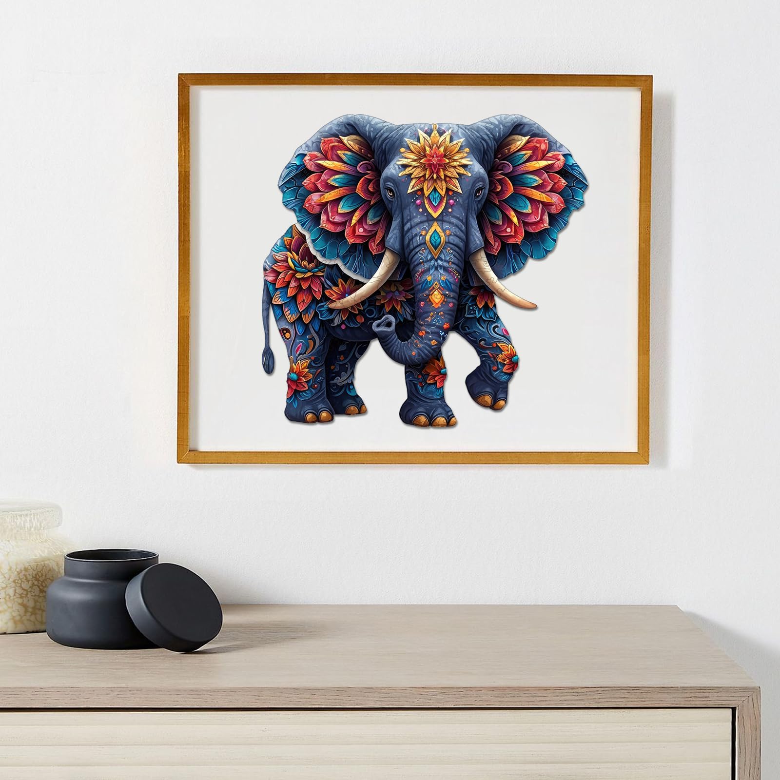 Happy family solving the Delobil elephant puzzle together.