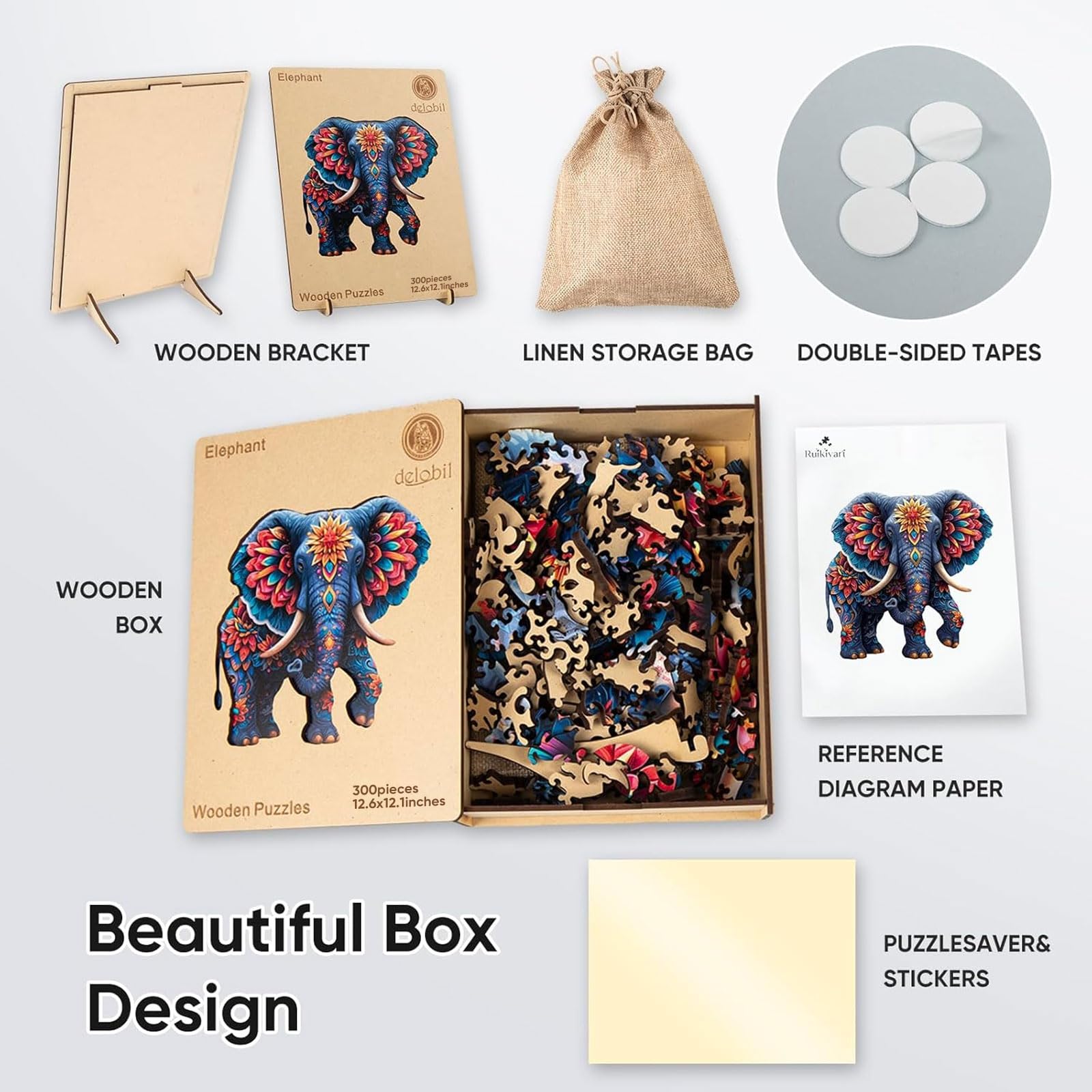 Gift-ready packaging for the Delobil elephant puzzle, suitable for celebrations.