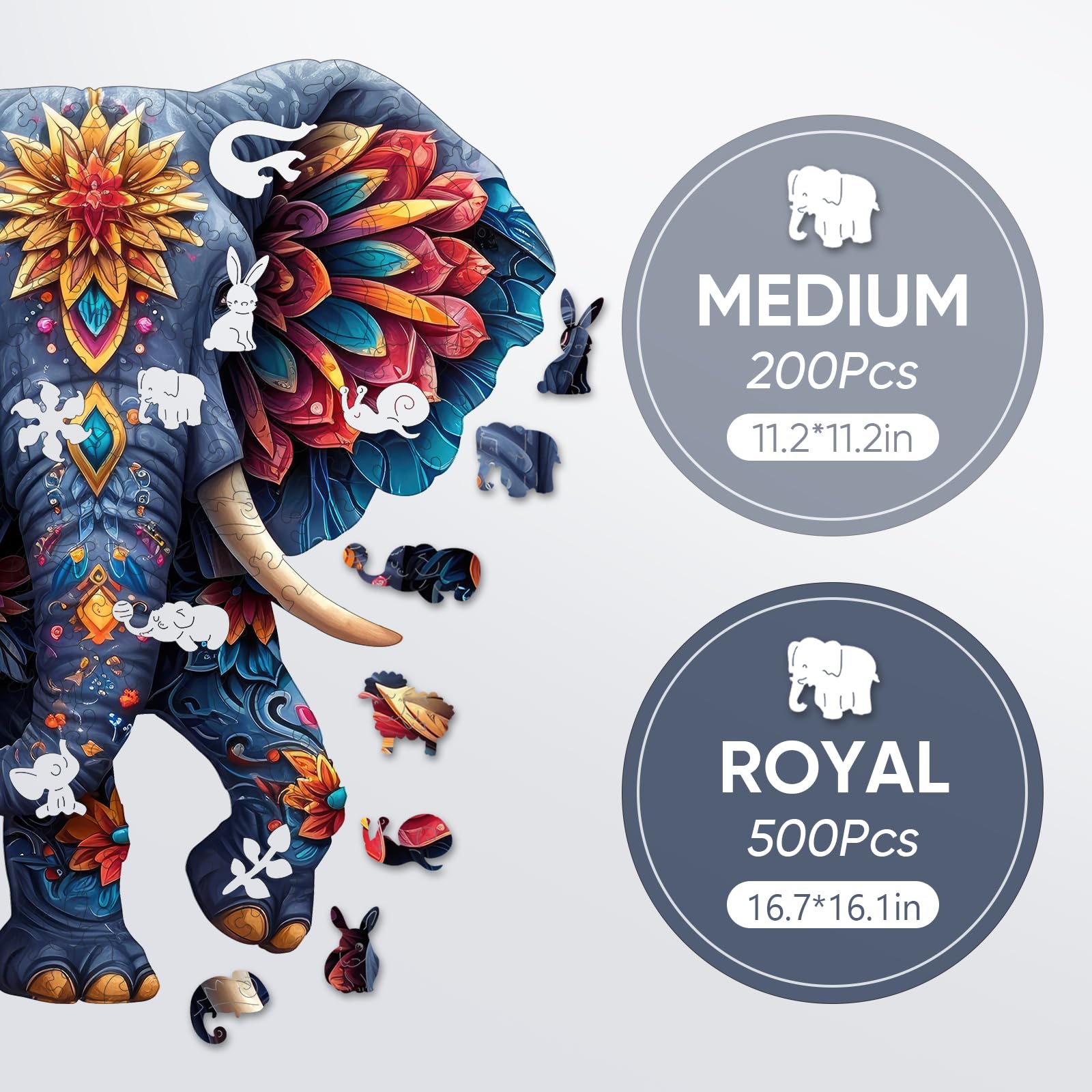 Delobil Elephant puzzle includes a reference image to guide progress.