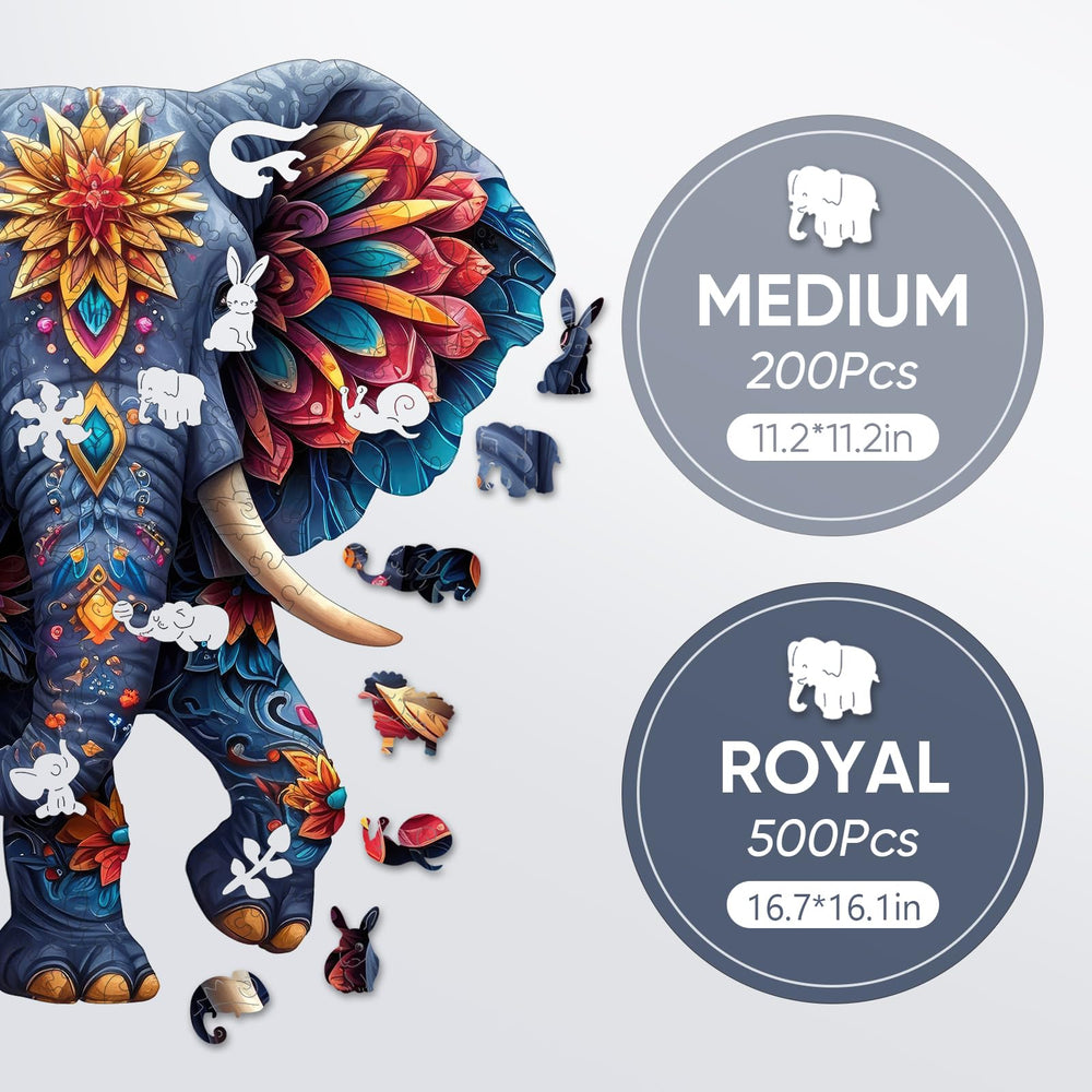 Delobil Elephant puzzle includes a reference image to guide progress.