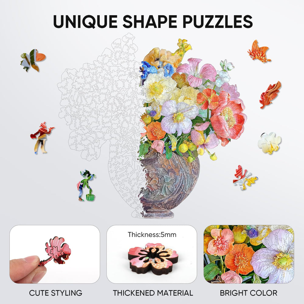 Delobil Flower Puzzle pieces closeup highlighting smooth edges and durable wood texture