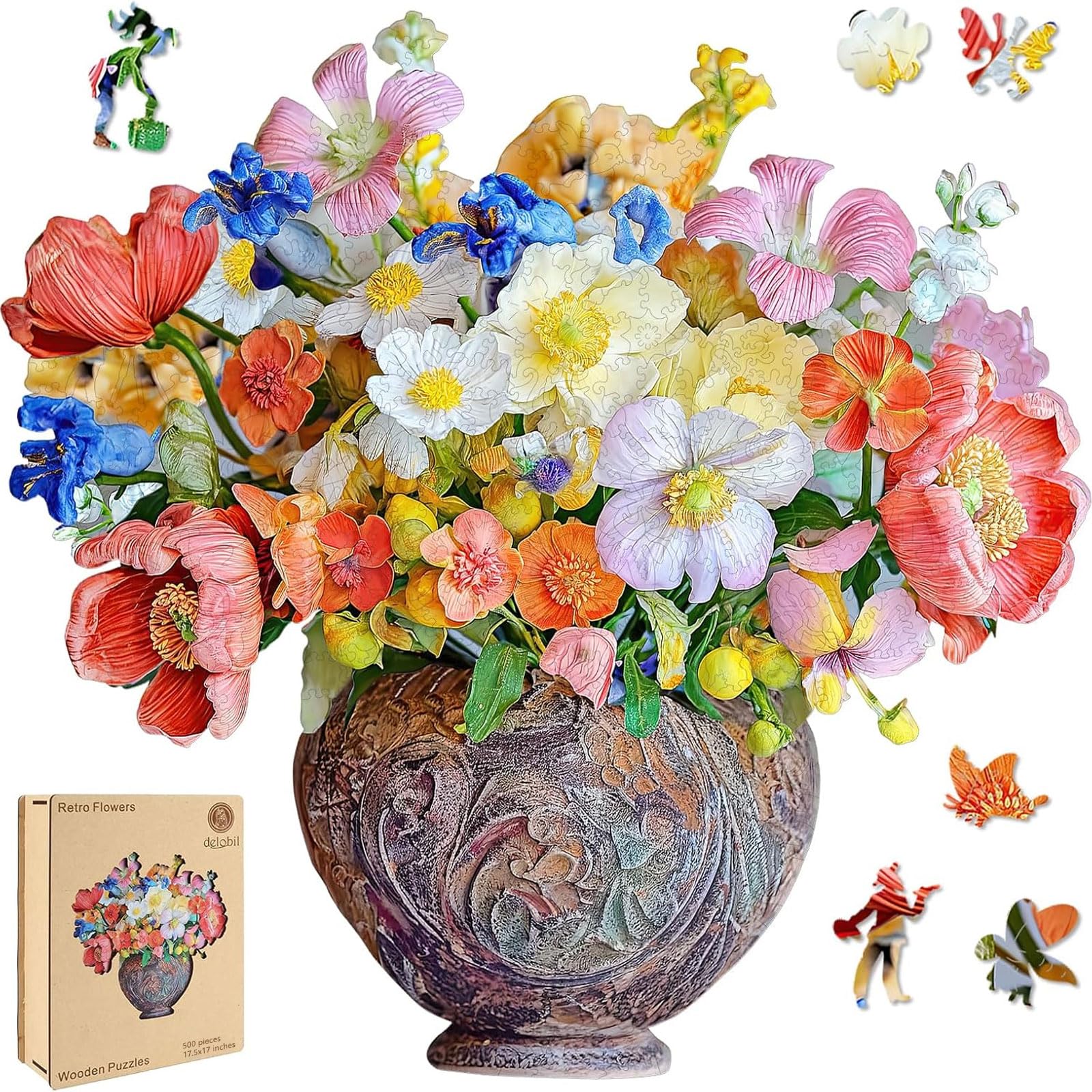 Delobil Flower Puzzle Vase offers a 500-piece challenge for mindful focus.