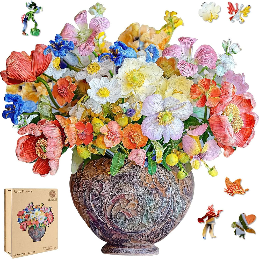 Delobil Flower Puzzle Vase offers a 500-piece challenge for mindful focus.