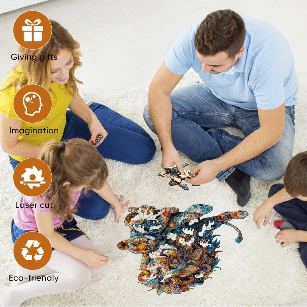 Delobil Lion Family puzzle side view showing precise interlocking pieces