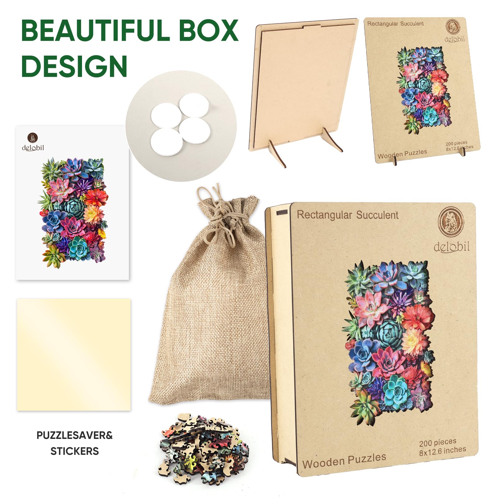 Delobil rectangular succulent puzzle puzzle-saver sticker aids progress retention.