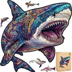 Delobil shark puzzle in wooden box offers a unique 500-piece ocean-themed challenge for family nights.