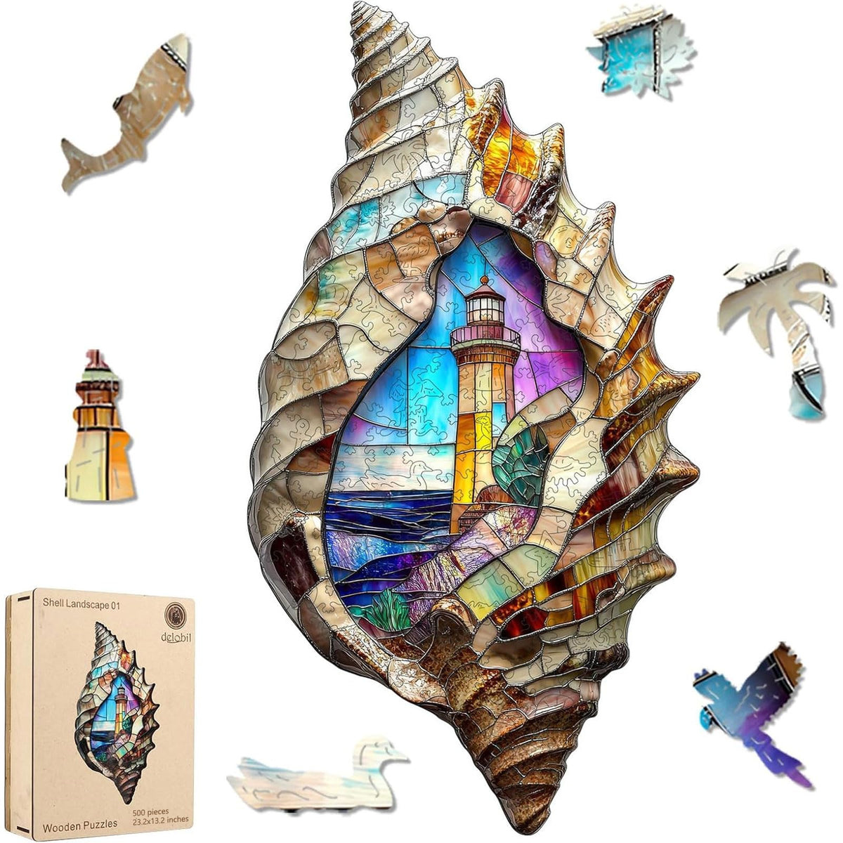Delobil shell landscape puzzle: soothing ocean scene for relaxing family time.