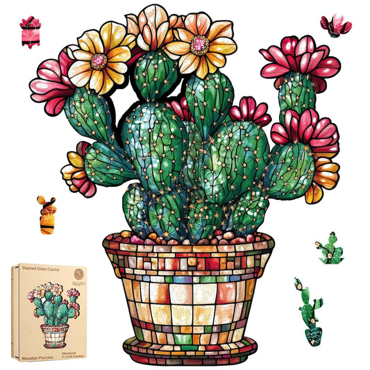 Delobil Stained Glass Cactus puzzle front view for immersive puzzling